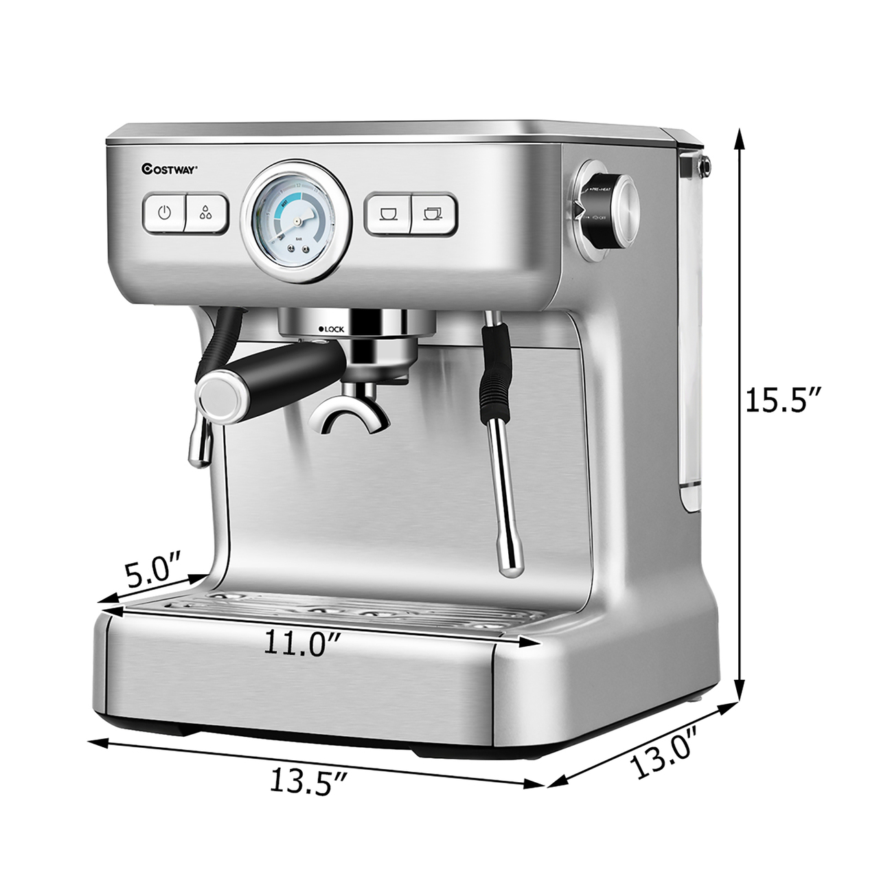 Costway Semi-Auto Espresso Machine Maker Water Tank Pump Pressure w/ Milk Frother Wand