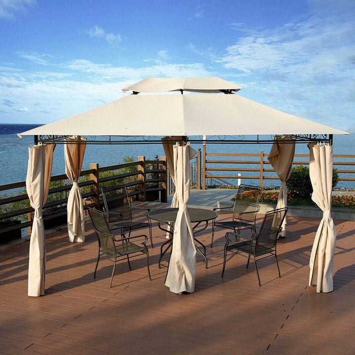 10' x 13' Outdoor Patio Gazebo 2-Tier Metal Roof Pavilion Canopy Tent