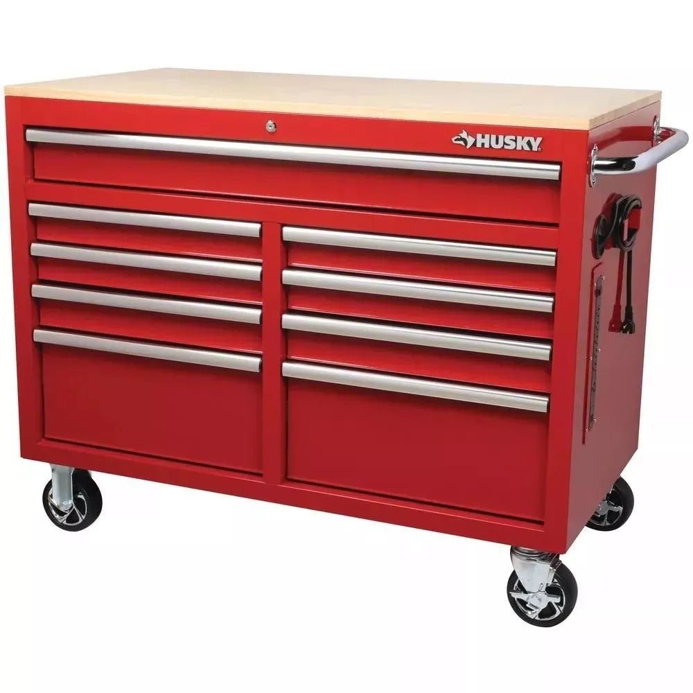 46 in. W x 24 in. D 9-Drawer Gloss Red Deep Tool Chest Mobile Workbench