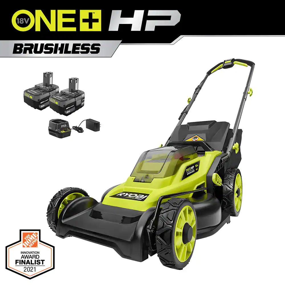 Ryobi ONE+ HP 18V Brushless 16 in. Cordless Battery Walk Behind Push Lawn Mower with (2) 4.0 Ah Batteries and (1) Charger