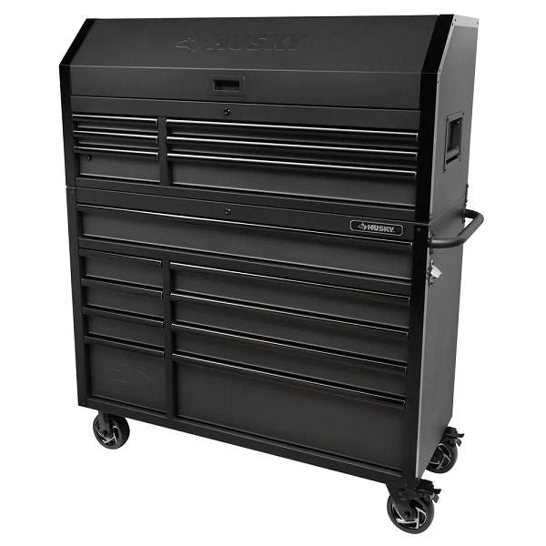 52 in. W x 21.5 in. D 15-Drawer Black Mobile Workbench