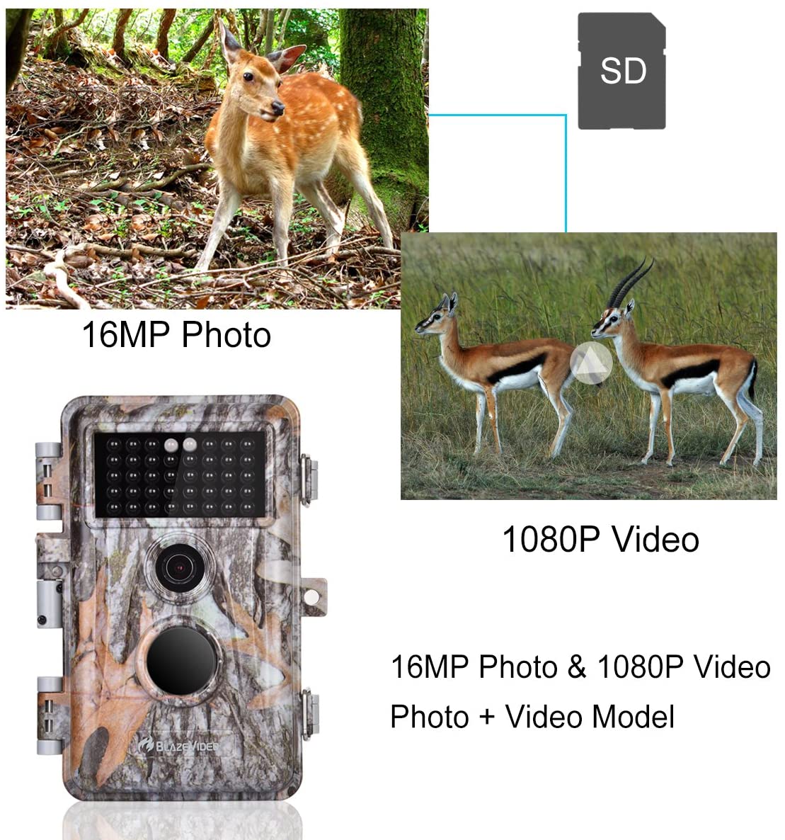5-Pack Game & Deer Trail Cameras 16MP 1920x1080P Video Hunting Wildlife Cams Time Lapse with Night Vision No Glow 940nm Infrared Motion Activated Waterproof Password Protected 0.6S Trigger 2.4″ LCD