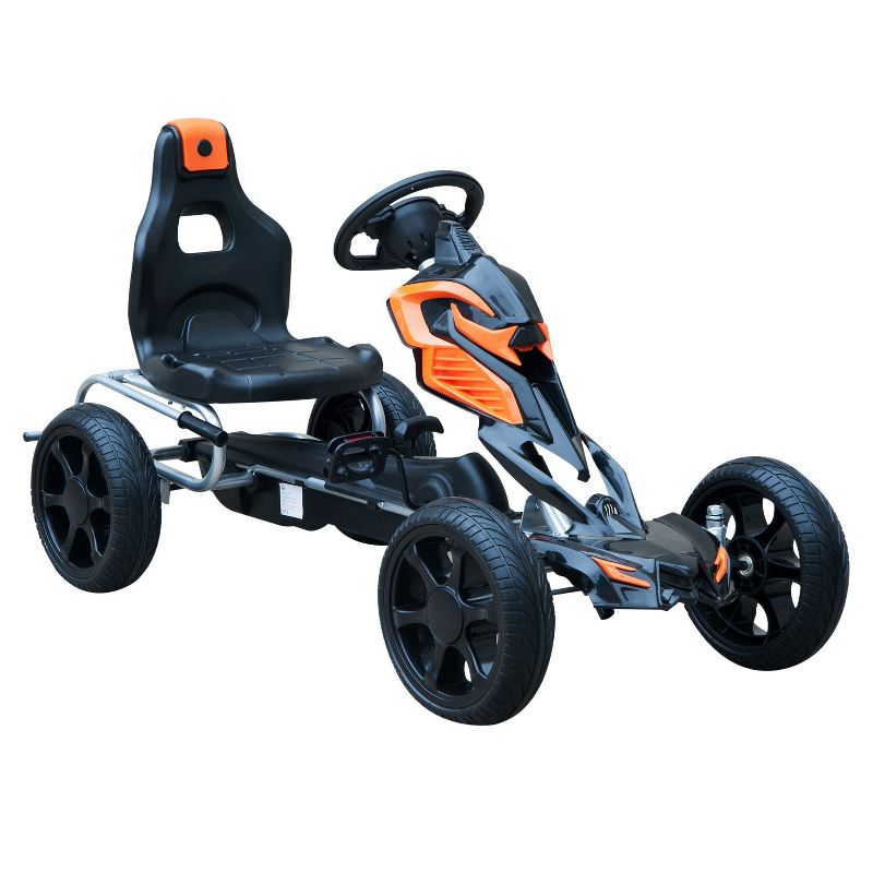 Aosom Kids Pedal Powered Ride-On Go Kart Racer With Hand Brake And Non-Slip Wheels – Orange