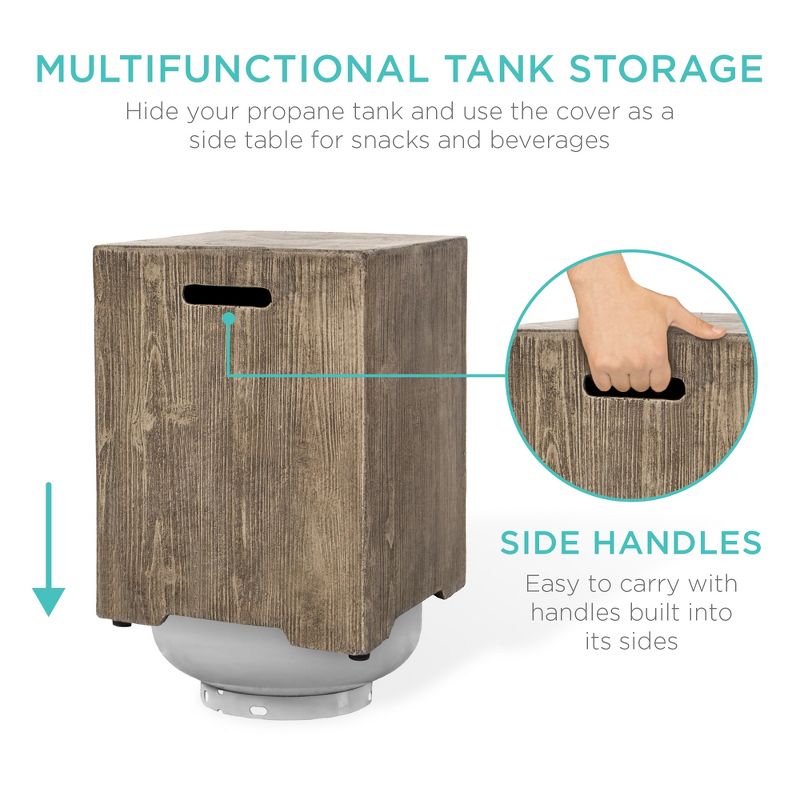 Best Choice Products 48x27in 50,000 BTU Patio Propane Fire Pit Table, Side Table Tank Storage w/ Wood Finish, Pit Cover