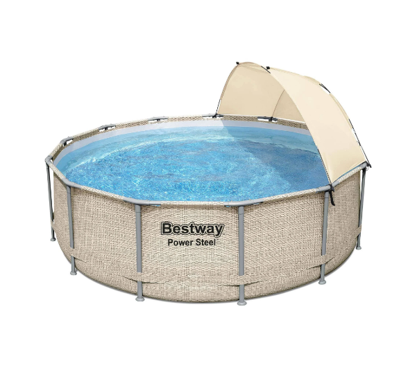 Bestway Power Steel 13' x 42 inch Round Above Ground Pool Set with Canopy