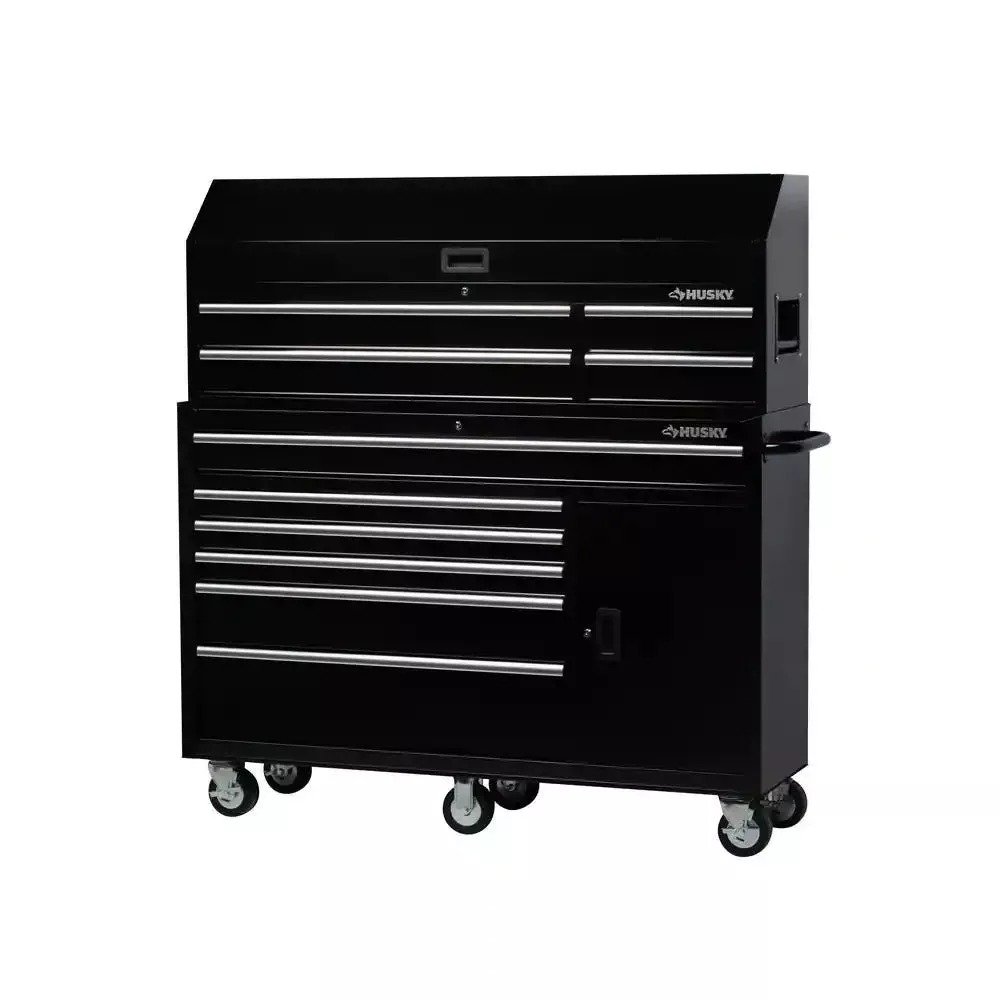 Husky 61 in. W 10-Drawer 1-Door Combination Tool Chest and Rolling Cabinet Set in Gloss Black