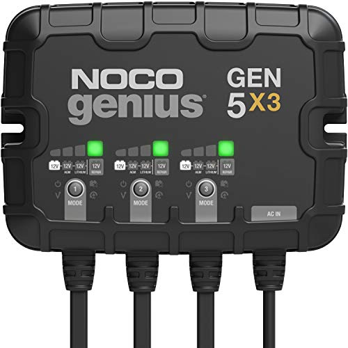 NOCO GENIUS GEN5X3, 3-Bank, 15-Amp (5-Amp Per Bank) Fully-Automatic Smart Marine Charger, 12V Onboard Battery Charger, Battery Maintainer and Battery Desulfator with Temperature Compensation
