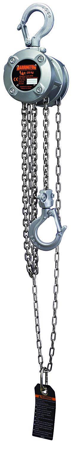 Harrington CX003 Mini Hand Chain Hoist Hook Mount 1/4 Ton Capacity 10' Lift 8.5 Headroom 0.8 Hook Opening