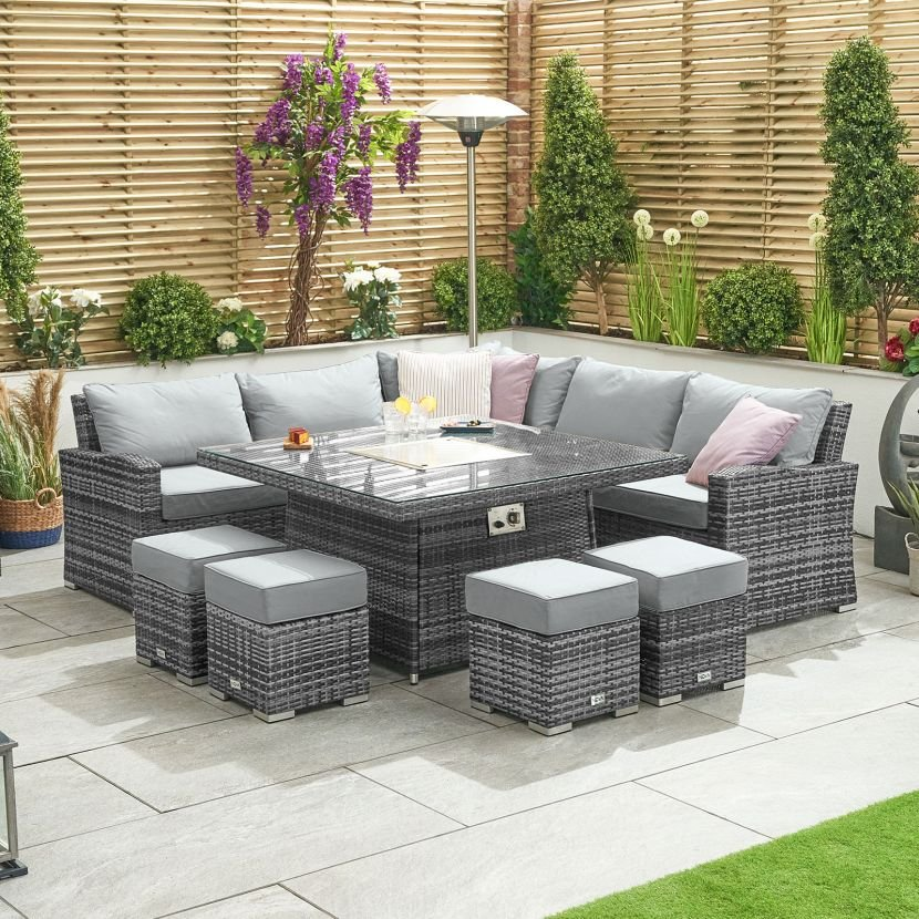 Cambridge Left Hand Casual Dining Corner Sofa Set with Firepit Table
