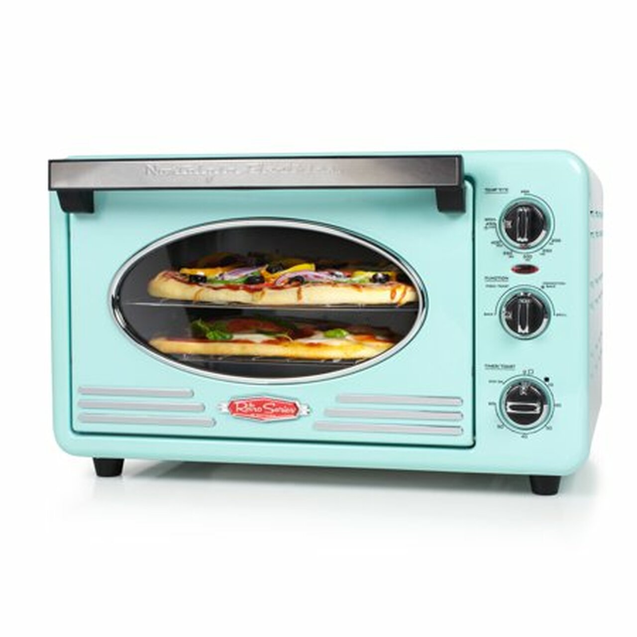 Nostalgia RTOV2AQ Large-Capacity 0.7-Cu. Ft. Capacity Multi-Functioning Retro Convection Toaster Oven, Aqua
