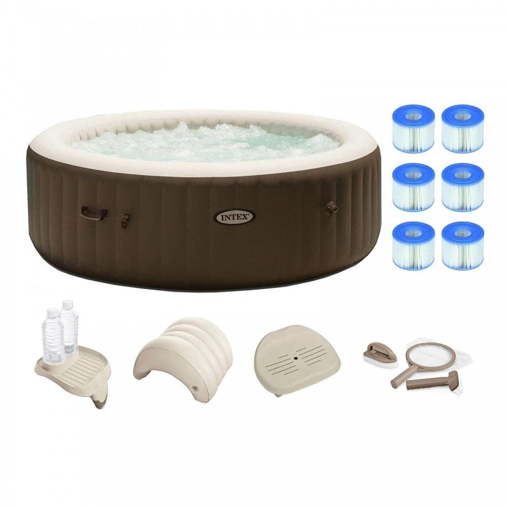Intex PureSpa 6 Person Inflatable Hot Tub w/ Filters, Cleaning Kit & Accessories