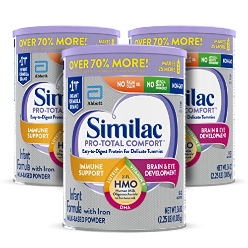 Similac Pro-Total Comfort™* Infant Formula with Iron, 3 Count, Gentle, Easy to Digest Formula, with 2'-FL HMO for Immune Support, Non-GMO, Baby Formula Powder, 36 oz Can