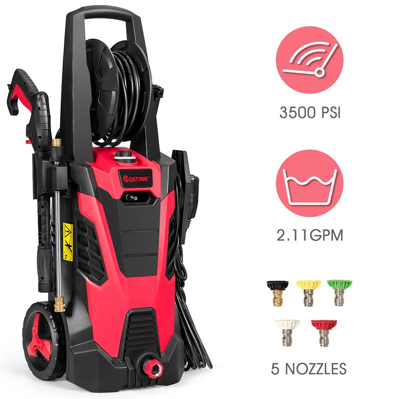 Costway 3500 PSI 2.1GPM Electric Pressure Washer High Power Water Cleaner W/ 5 Nozzles