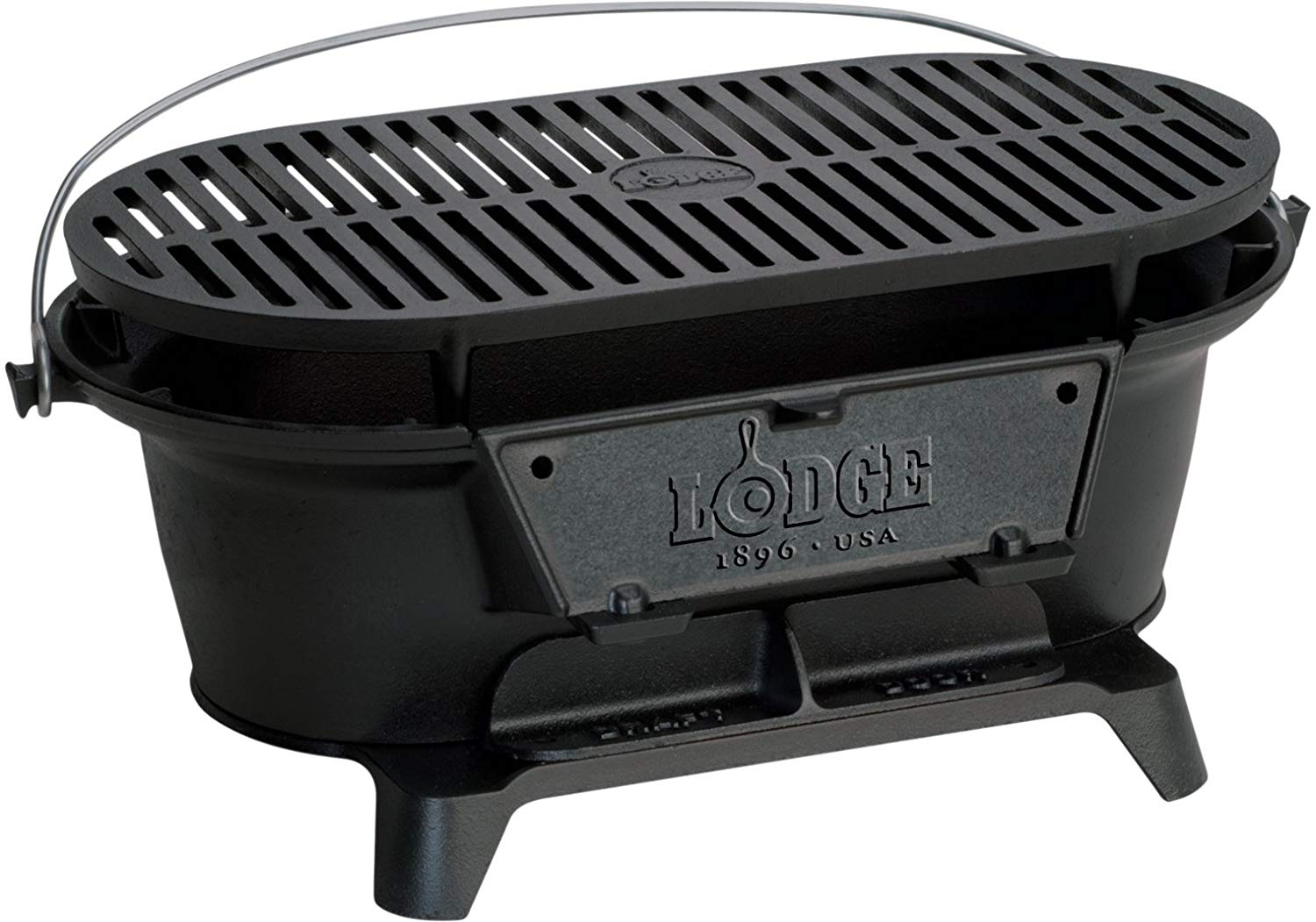 Lodge Cast Iron Sportsman's Grill. Large Charcoal Hibachi-Style Grill for Picnics, Tailgaiting, Camping or Patio. Two Adjustable Heights.
