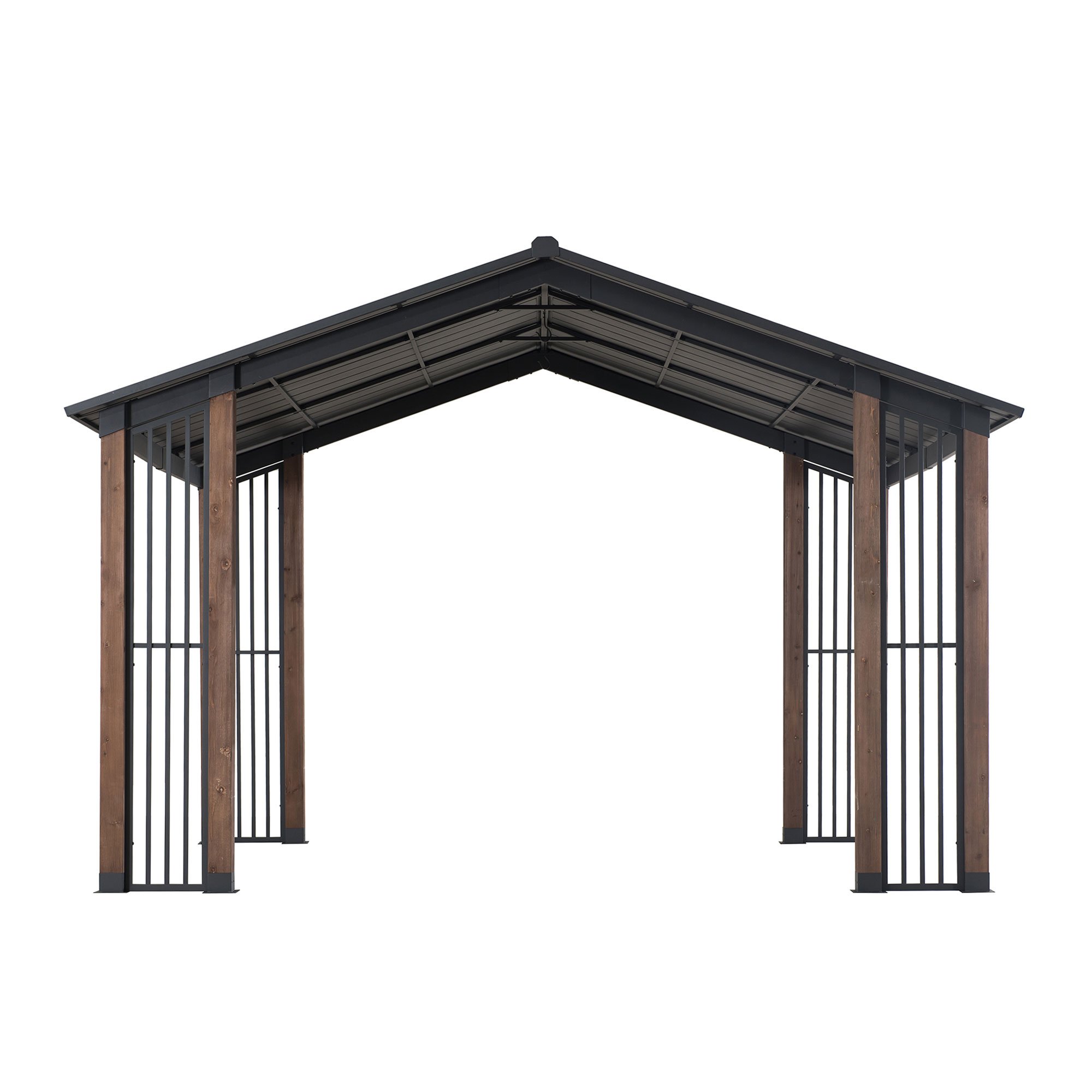 SummerCove Black 11 ft. x 13 ft. Cedar Framed Gazebo with Steel Roof and Corner Fence Structures